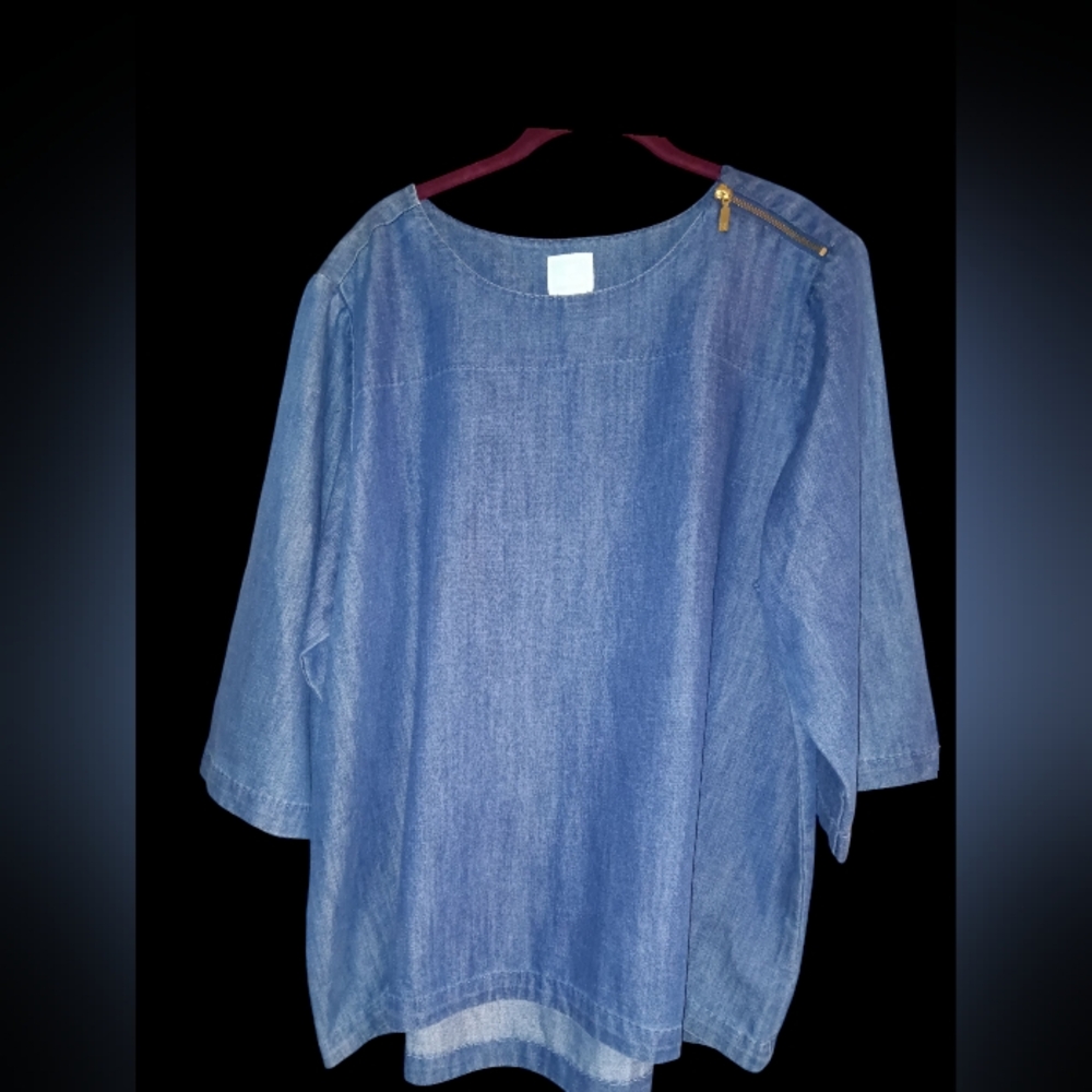 Martha Stewart denim gold side zip blouse NWOT Size XXL
